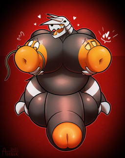 2021 absurd_res aggron ahnik anthro anthrofied armor balls big_balls big_breasts big_nipples big_pecs big_penis black_body black_penis body_part_transformation breast_transformation breasts chron_(ahnik) conditional_dnp fan_character foreskin genitals glans hi_res huge_balls huge_penis humanoid_genitalia humanoid_penis hyper hyper_balls hyper_genitalia hyper_nipples hyper_penis kneeling male markings multicolored_penis natural_armor nintendo nipples obese orange_glans orange_nipples orange_penis orange_sclera orange_tongue overweight pecs penis pokémon pokémon_(species) red_background signature simple_background tongue two_tone_penis video_games white_body white_markings