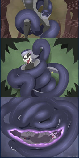anthro coiling duo fangs feral forest_background fur genitals hair hand_on_penis head_stripe humanoid_genitalia humanoid_penis inside internal male male/male masturbation muscular muscular_anthro muscular_male nude open_mouth oral_vore outside penis plant serpentine size_difference tail tattoo teeth tongue tongue_out tree vore tacokurt brazato_of_saldara nalkhan badger mammal mustelid musteline reptile scalie snake absurd_res comic digital_media_(artwork) hi_res