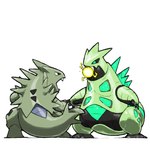 battle claws duo simple_background spikes blacknirrow nintendo pokemon future_pokemon generation_2_pokemon generation_9_pokemon iron_thorns paradox_pokemon pokemon_(species) reptile scalie tyranitar 1:1