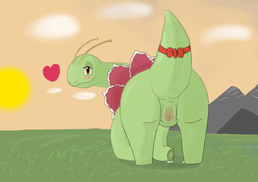 anus ass_up big_butt blush bodily_fluids bow_(feature) butt dripping female feral flower flower_(anatomy) genital_fluids genitals green_body green_skin heart_symbol looking_back love plant plump_labia presenting presenting_vulva quadruped raised_tail ribbons solo sunset tail vaginal_fluid_drip vaginal_fluid_string vaginal_fluids vaginal_fluids_on_tail vulva nighttorrent nintendo pokemon elemental_creature flora_fauna generation_2_pokemon meganium pokemon_(species) reptile scalie absurd_res hi_res