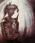 alternative_fashion crossed_arms detailed_background ear_piercing floppy_ears goth hair hidden_text light makeup male piercing short_hair smile smirk solo text pamf felid mammal english_text monochrome shaded