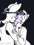 anthro duo female forced forced_kiss holding_head kiss_mark kissing male male/female dracozhilla undertale_(series) burgerpants rabbit_shopkeeper felid feline humanoid lagomorph leporid mammal rabbit 3:4 black_and_white hi_res monochrome