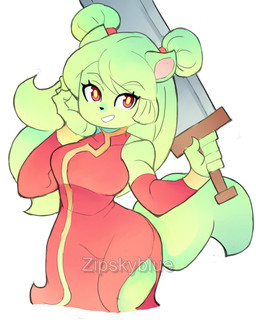 anthro clothing female fur green_body green_fur holding_melee_weapon holding_object holding_sword holding_weapon melee_weapon red_clothing solo sword tail weapon zipskyblue diane_(zipskyblue) felid feline mammal 4:5 hi_res