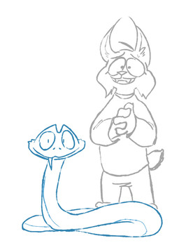 anthro biped blue_body blue_scales bodily_fluids cheek_tuft clasped_hands closed_smile clothed clothed_anthro clothing duo facial_tuft feral front_view fully_clothed head_tuft inner_ear_fluff looking_at_viewer male mouth_closed one_fang scales simple_background smile standing sweat sweatdrop tail tuft white_background the_weaver disney zootopia gary_de'snake pawbert_lynxley canada_lynx felid feline lynx mammal pit_viper reptile scalie snake viper 2025 colored_line_art digital_drawing_(artwork) digital_media_(artwork) full-length_portrait portrait