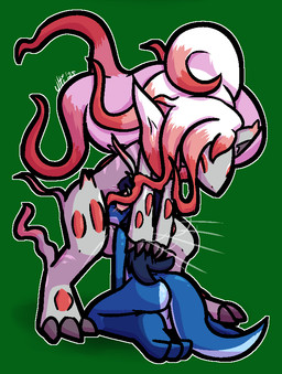 3_toes anthro anthro_on_anthro anthro_penetrated anthro_penetrating anthro_penetrating_anthro backsack balls big_balls big_butt blue_balls blue_body blue_hair blue_perineum blue_scales butt claws deep_throat digitigrade duo eyes_closed feet fellatio fur genitals green_background grey_balls grey_body grey_claws grey_fur hair kneeling larger_anthro larger_male male male/male male_penetrated male_penetrating male_penetrating_male oral oral_penetration penetration penile perineum pink_body pink_fur pink_hair red_body red_fur red_hair scales sex simple_background size_difference smaller_anthro smaller_male smaller_penetrated toe_claws toes white_body white_fur white_hair ultilix nintendo pokemon ulti_(ultilix) generation_8_pokemon hisuian_form hisuian_zoroark lizard pokemon_(species) regional_form_(pokemon) reptile scalie 2026