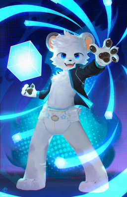 3_toes 4_fingers anthro biped black_clothing black_jacket black_pawpads black_topwear blue_eyes clean_diaper clothed clothing diaper feet fingers fur jacket little_kings_(diaper) looking_at_viewer magic_user male open_clothing open_jacket open_mouth open_topwear pawpads shota solo standing text toes topwear wearing_diaper wetness_indicator white_body white_fur young young_anthro young_male fur_alasky abuniverse little_kings bear mammal 2026 absurd_res english_text hi_res