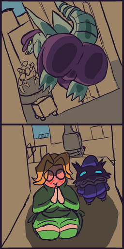 ambiguous_gender border butt clothing facesitting female group purple_border sitting sitting_on_another trio hi_im_just_here deadlock_(game) valve ivy_(deadlock) paige_(deadlock) rem_(deadlock) gargoyle human humanoid mammal 1:2 comic hi_res meme