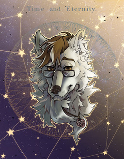 anthro eyewear fluffy glasses jewelry male necklace night scruffy solo star text eisenheim sabbyth canid canine canis mammal wolf english_text headshot_portrait hi_res portrait