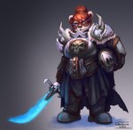 anthro female glowing glowing_eyes hair melee_weapon orange_hair simple_background solo sword weapon shadoca blizzard_entertainment warcraft death_knight_(warcraft) bear mammal pandaren 2020 hi_res