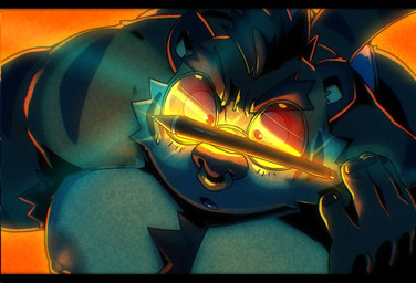 anthro armpit_hair big_muscles big_pecs black_hair body_hair chest_tuft clothed clothing eyewear facial_piercing fur glowing_object hair male multicolored_body multicolored_fur muscular muscular_anthro muscular_male nipples nose_piercing nose_ring orange_background orange_body orange_fur pecs piercing ring_piercing septum_piercing septum_ring simple_background solo striped_body striped_fur stripes stylus sunglasses tail tan_body tan_fur tuft underwear underwear_only komboochie butch_(cursedmarked) felid mammal pantherine tiger 2026 hi_res