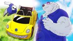 2018 anthro bear black_nose bottomwear car clothing eyewear gadoran kemono male mammal outside overweight overweight_male pants polar_bear shirt solo sunglasses topwear ursine vehicle