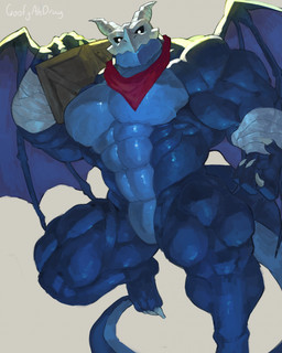 2_horns 3_toes 4_fingers anthro barazoku biceps big_muscles blue_body blue_scales blue_wings bone box claws container countershade_scales countershade_tail countershade_torso countershading featureless_crotch feet finger_claws fingers grey_background head_horn holding_box holding_container holding_object horn huge_muscles kerchief looking_at_viewer male membrane_(anatomy) membranous_wings muscular muscular_male neckerchief neckwear nude purple_membrane red_kerchief red_neckerchief scales simple_background simple_eyes skull skull_head solo tail text toe_claws toes vein veiny_muscles white_claws white_wraps wings wraps goofyahdragons mythology tenebros_(tenebros) dragon mythological_creature mythological_scalie scalie 2025 artist_name digital_drawing_(artwork) digital_media_(artwork) full-length_portrait hi_res portrait