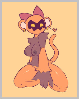 anthro areola black_areola black_body black_fur border breasts claws ear_piercing ear_ring female fur grey_border heart_symbol nipples nude orange_body orange_eyes orange_fur orange_tail piercing ring_piercing solo tail conditional_dnp welwraith kingdom_hearts square_enix bouncywild haplorhine heartless mammal monkey primate 2021 digital_media_(artwork)
