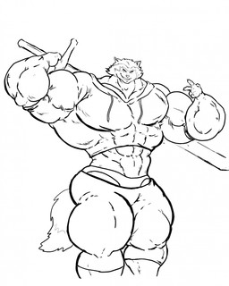 anthro big_muscles clothing flexing hoodie huge_muscles male melee_weapon muscular pose solo sword topwear weapon setrak mammal procyonid raccoon hi_res monochrome