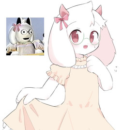 2_horns anthro blush clothed clothed_male clothing crossdressing crossdressing_male dress eyewear floppy_ears fur glasses green_eyewear green_glasses horn lop_ears male pink_eyes pink_horn simple_background solo white_background white_body white_fur soken_unison deltarune undertale_(series) ralsei bovid caprine goat mammal reference_image