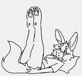 ambiguous_gender andromorph antlers big_tail clothed clothing hair horn intersex long_tail male pantsless pawpads pillow presenting rabbit_ears rukia-feet rukia-paws short_antlers short_hair small_horn solo tail thick_thighs snowlar humanoid jackalope lagomorph mammal monochrome sketch