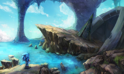 ambiguous_gender anthro background_focus blue_body blue_sky clothing day detailed_background footwear gloves handwear landscape outside quills_(anatomy) red_clothing red_footwear red_shoes rock sea shoes sky solo standing water white_clothing white_gloves white_handwear lenmue0 sega sonic_the_hedgehog_(series) sonic_the_hedgehog eulipotyphlan hedgehog mammal 2014 cool_colors digital_media_(artwork) digital_painting_(artwork) painting_(artwork) shaded