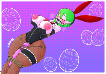 abstract_background accessory arms_tied armwear bdsm big_breasts bit_gag bodily_fluids bondage bound breasts breath bunny_costume clothed clothing costume easter_egg elbow_gloves exposed_breasts eyes_closed fake_ears fake_rabbit_ears female fishnet_clothing fishnet_leggings fishnet_legwear forced forced_masturbation gag gagged garter glistening glistening_clothing gloves green_hair hair handwear hitachi_magic_wand holidays huge_hips huge_thighs latex latex_clothing leggings legs_tied legwear leotard lips masturbation masturbation_through_clothing necktie nipples orgasm orgasm_face pink_lips saliva sex_toy shirt_collar small_waist solo sweat thick_thighs twitching vibrating vibrator wand_vibrator white_body white_skin wide_hips alyrise easter nintendo pokemon gardevoir generation_3_pokemon humanoid pokemon_(species)