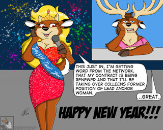 after_transformation age_regression aged_down anthro blonde_hair blue_eyes boob_press breast_squish breasts brown_body brown_fur clothed clothed_anthro clothed_female clothed_male clothing collin_(lightluxcollie) comic_panel crown dialogue dress duo female female_to_male fireworks frankie_(lightluxcollie) fur gender_transformation hair hand_on_face happy headgear holidays horn male male/female multicolored_body multicolored_fur news news_report red_eyes shocked speech_bubble squish text toony torn_clothing transformation transformation_ring transformation_sequence upset lightluxcollie new_year new_year_2025 deer mammal new_world_deer comic english_text hi_res url