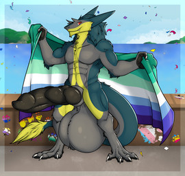 animal_genitalia animal_penis anthro asexual_pride_colors balls big_balls big_penis bisexual_pride_colors contiguous_snout erection fangs flag fur genitals green_body green_fur grey_body grey_fur happy huge_balls huge_penis hyper hyper_balls hyper_genitalia hyper_penis knot knotted_penis lesbian_pride_colors lgbt_pride male muscular muscular_male nonbinary_pride_colors orange_lesbian_pride_colors pansexual_pride_colors pawpads paws penis pride_colors rainbow_pride_colors smile solo tail tail_tuft teeth transgender_pride_colors tuft vincian_pride_colors yellow_body yellow_fur fillinek brom_(sahurus) sergal absurd_res hi_res