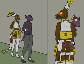 anal anal_penetration anthro arm_cuffs blushing_at_viewer brown_body brown_fur buttplug buttplug_in_ass buttplug_insertion clothed clothing collar duo exhibitionism feathers female flat_chested formal_clothing fur leash leashed_collar male male/female object_in_ass packmule painted_claws penetration plug_(sex_toy) plug_insertion rape_play sex_toy sex_toy_in_ass sex_toy_insertion skimpy spats_(footwear) toeless_legwear translucent translucent_clothing white_clothing yellow_body yellow_feathers trinitite tory_(trinitite) ahuizotl purple_lizard_(trinitite)