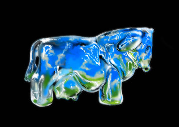 black_background facial_piercing female feral nose_piercing nose_ring piercing reflection ring_piercing simple_background solo teats toony udders dayohiko bovid bovine cattle glass_creature mammal detailed hi_res