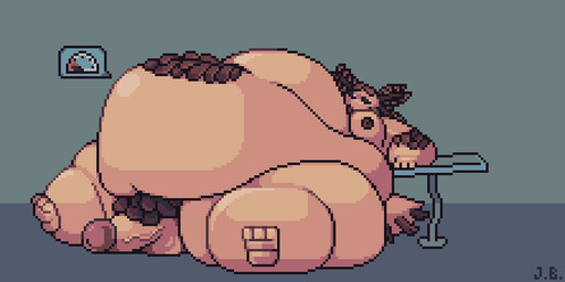 anthro arm_hair balls belly belly_hair belly_overhang belly_rolls big_belly big_penis body_hair brown_nipples erection fat_rolls feet furniture gauge genitals glans huge_belly huge_thighs hungry inside leaning_on_table love_handles lying male moobs morbidly_obese morbidly_obese_anthro morbidly_obese_male nipples nude nude_male obese obese_anthro obese_male on_back overweight overweight_anthro overweight_male penis pseudo_hair pubes rumbling_stomach scale_hair scale_pubes scales soles solo spiked_tail spikes spikes_(anatomy) table tail tan_body tapping_fingers thick_thighs throbbing throbbing_penis vein veiny_penis waiting jellybru lochard amphibian aquatic axolotl mole_salamander salamander 2024 animated digital_media_(artwork) pixel_(artwork) pixel_animation