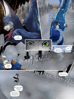 anthro dialogue female fur gold_(metal) green_eyes group magic_user melee_weapon shield speech_bubble sword text tombstone trio weapon white_body white_fur tyunre canid felid mammal 3:4 comic english_text hi_res