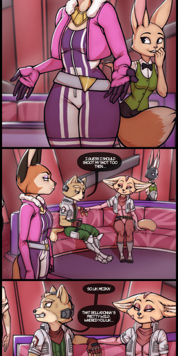 anthro container cup dialogue female furniture glass glass_container glass_cup lounge male markings mole_(marking) racing_suit sofa speech_bubble text luraiokun glue_studios nintendo rimba_racer star_fox fara_phoenix fox_mccloud meika_(rimba_racer) canid canine fox lagomorph leporid mammal rabbit absurd_res comic english_text hi_res