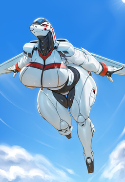 aircraft anthro big_breasts blue_eyes breasts featureless_breasts female flying machine solo thick_thighs vehicle vf-1_valkyrie wide_hips zipper zipper_pull_tab mleonheart living_aircraft living_machine living_vehicle alternate_version_at_source full-length_portrait hi_res portrait