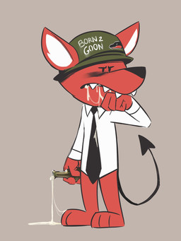 alcohol anthro armor beer beverage clothed clothing collared_shirt dripping fur headgear helmet male military_helmet necktie orange_body orange_fur pantsless shirt simple_background solo spade_tail tail tan_background text topwear stinkplum bad_dragon canid canine fox mammal 3:4 digital_drawing_(artwork) digital_media_(artwork) english_description english_text hi_res