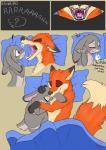 absurd_res anthro bite biting_another biting_partner bodily_fluids breasts canid canine comic disney ear_bite embrace featureless_breasts female fox gaping_mouth hi_res hug judy_hopps lagomorph leporid male male/female mammal nick_wilde nude open_mouth pillow rabbit red_fox saliva saliva_string scut_tail shadowponi sharp_teeth short_tail sleeping tail teeth true_fox zootopia