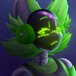 anthro cheek_tuft facial_tuft female fluffy fluffy_ears fur green_body green_fur judgemental_look judging looking_at_viewer machine solo tuft wallkisser cofi_(wallkisser) protogen 1:1 icon portrait three-quarter_portrait