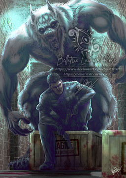 anthro blood bodily_fluids box container gun handgun lights male pistol ranged_weapon revolver sitting solo tactical_gear weapon dhacktrix mythology dwayne_cooper_(jasonvuk666) canid canine human mammal mythological_canine mythological_creature werecanid werecanine werecreature werewolf