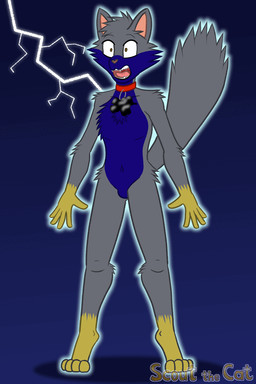 anthro blue_body blue_fur bone collar collar_only electric_shock fur grey_body grey_fur internal lightning_bolt male nude skeleton solo yellow_body yellow_fur epilepsy_warning scoutthecat02 scout_the_cat_(character) domestic_cat felid feline felis mammal 2:3 animated hi_res