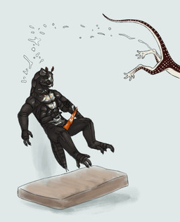 after_sex ambiguous_gender antennae_(anatomy) anthro bodily_fluids brown_body brown_exoskeleton brown_skin cum cum_on_face cum_on_self cum_on_wall cum_rocket duo exoskeleton genital_fluids genitals humor male male/ambiguous mattress microgravity multi_arm multi_limb multicolored_body multicolored_skin orange_penis penis spots two_tone_body two_tone_skin white_body white_skin white_spots ramul arq_(ramul) zekra_(ramul) alien arthropod idrath serkanian