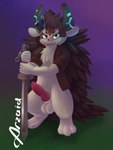 anthro balls clothing erection fur genitals knot male melee_weapon penis solo sword weapon arzaid konami yu-gi-oh! beat_bladesman_fur_hire fur_hire duel_monster eulipotyphlan hedgehog mammal 3:4 absurd_res hi_res