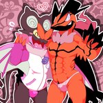 anthro blush clothed clothing duo happy horn jacket jockstrap male neck_tuft pantsless_male pattern_background purple_clothing purple_underwear simple_background symbol topwear tuft underwear white_clothing white_underwear wings moesouna_gomi nintendo pokemon generation_6_pokemon legendary_pokemon noivern pokemon_(species) yveltal 1:1 archived_source hi_res