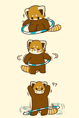 biped black_eyes black_nose brown_body chibi eyes_closed feral kemono question_mark simple_background solo shi_nominmin ailurid mammal red_panda 2024 hi_res