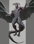 abs anthro facial_piercing featureless_crotch grey_body horn jewelry looking_at_viewer male muscular muscular_male muscular_thighs naughty_face necklace nose_piercing obliques pecs piercing serratus solo tail wings pacelic mythology dragon mythological_creature mythological_scalie scalie hi_res