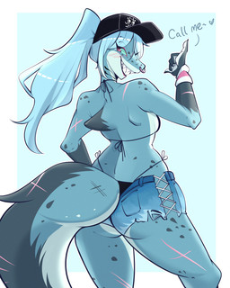 anthro baseball_cap big_butt bikini black_bikini black_clothing black_swimwear blue_body blue_hair bottomwear breasts butt clothed clothing eyeshadow facial_piercing female fin fin_piercing fingers freckles furgonomic_piercing furgonomics gills hair hat headgear headwear long_tail looking_at_viewer makeup multicolored_body navel non-mammal_breasts non-mammal_navel nose_piercing nose_ring piercing ring_piercing scar septum_piercing septum_ring sharp_teeth small_breasts smile solo swimwear tail tail_fin teeth thick_thighs two-piece_swimsuit white_hair wide_hips zevulpes jawlene_(herny) aquatic fish shark hi_res