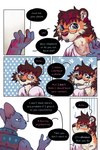 blue_eyes clothing dialogue eye_scar eyewear facial_scar glasses male nervous_sweat purple_eyes scar text bastriw martin_(bastriw) pato_(bastriw) domestic_cat felid feline felis mammal pantherine tiger 2:3 comic english_text hi_res