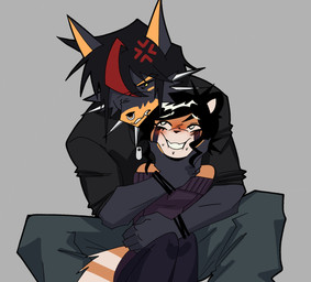 5_fingers angry anthro blush collar dog_tags duo facial_piercing female fingers male nose_piercing nose_ring piercing ring_piercing spiked_collar spikes squeezing witchpanda witchpanda_(character) ailurid canid canine canis mammal red_panda wolf hi_res