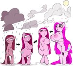 anthro belly bimbofication bimbofied biped blue_eyes blush bodily_fluids breast_expansion breast_growth breasts bubble cloud cutie_mark expansion eyelashes female female_feral feral feral_to_anthro genitals growth hair heart_eyes heart_symbol lips long_hair navel nipples pink_body pink_hair pink_nipples pink_tail pussy raining simple_background standing sun sweat sweatdrop tail thick_thighs transformation water white_background wide_hips clownstongue friendship_is_magic hasbro my_little_pony pinkamena_(mlp) pinkie_pie_(mlp) earth_pony equid equine horse mammal pony digital_media_(artwork) hi_res