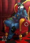 black_tongue brown_eyes chair clothing cuff_(restraint) digit_ring feet furniture gloves hair handcuffs handwear hat headgear headwear jewelry licking licking_lips looking_at_viewer metal_cuffs necktie pawpads police police_uniform ponytail restraints riding_crop ring toe_ring toes tongue tongue_out uniform whip mercury_abbey kudo_redfox_(character) absurd_res hi_res