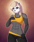 abs anthro athletic breasts clothed clothing clothing_lift female hair looking_at_viewer muscular muscular_anthro muscular_female shirt shirt_lift solo topwear under_boob souladdicted liz_(mykegreywolf) badger mammal mustelid musteline 4:5 hi_res