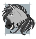 anthro black_body black_fur black_mane brown_eyes eyebrows fur grey_body grey_fur grey_mane grin looking_back male mane multicolored_body multicolored_fur narrowed_eyes smile solo teeth two_tone_body two_tone_fur karmen16 haru_(haru3d) equid equine horse mammal digital_media_(artwork) headshot_portrait hi_res portrait