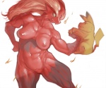 anthro bodily_fluids breasts curvy_figure duo female fur muscular muscular_female nude pokemorph sweat thick_thighs tongue tongue_out voluptuous wide_hips yellow_body yellow_eyes yellow_fur l1zardman nintendo pokemon avian bird generation_1_pokemon generation_6_pokemon mammal mega_blaziken mega_evolution pikachu pokemon_(species) rodent