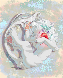 anatomical_heart anthro detailed_background digitigrade feet fur grass hair heart_(organ) heart_symbol hindpaw long_hair lying mane nude on_side open_mouth organs outside pawpads paws pink_pawpads plant sleeping snout solo tail tail_tuft tuft white_body white_fur tassy_(artist) tass_(tassy) felid hybrid liger mammal pantherine 2026 absurd_res digital_drawing_(artwork) digital_media_(artwork) hi_res shaded soft_shading nonbinary_(lore)