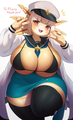 :3 absolute_territory anthro big_breasts bikini black_bikini black_clothing black_legwear black_swimwear blue_bottomwear blue_clothing blue_skirt blush bottomwear breasts brown_eyes clothing double_v_sign female gesture glistening glistening_body green_bottomwear green_clothing green_skirt hand_gesture hat headgear headwear legwear looking_at_viewer open_:3 shirt simple_background skirt smile solo swimwear thick_thighs topwear triangle_bikini two-piece_swimsuit v_sign white_background white_clothing white_hat white_headwear white_shirt white_topwear wide_hips yellow_body kemonoyou amphibian aquatic axolotl mole_salamander salamander hi_res